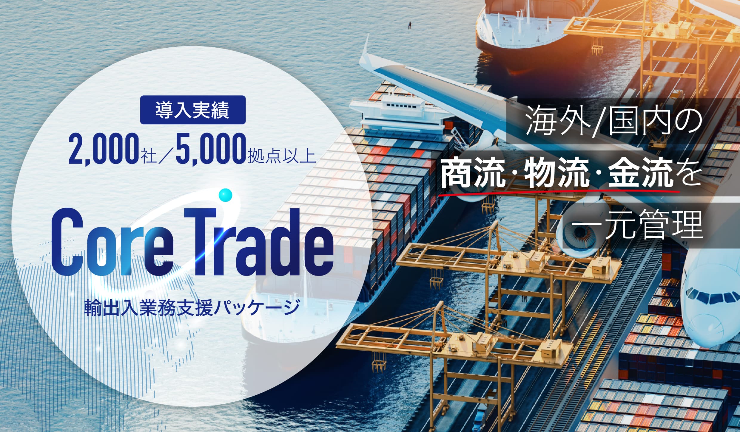 導入実績2,000社／5,000拠点以上「Core Trade 輸出入業務支援パッケージ」 海外/国内の「商流・物流・金流」を一元管理